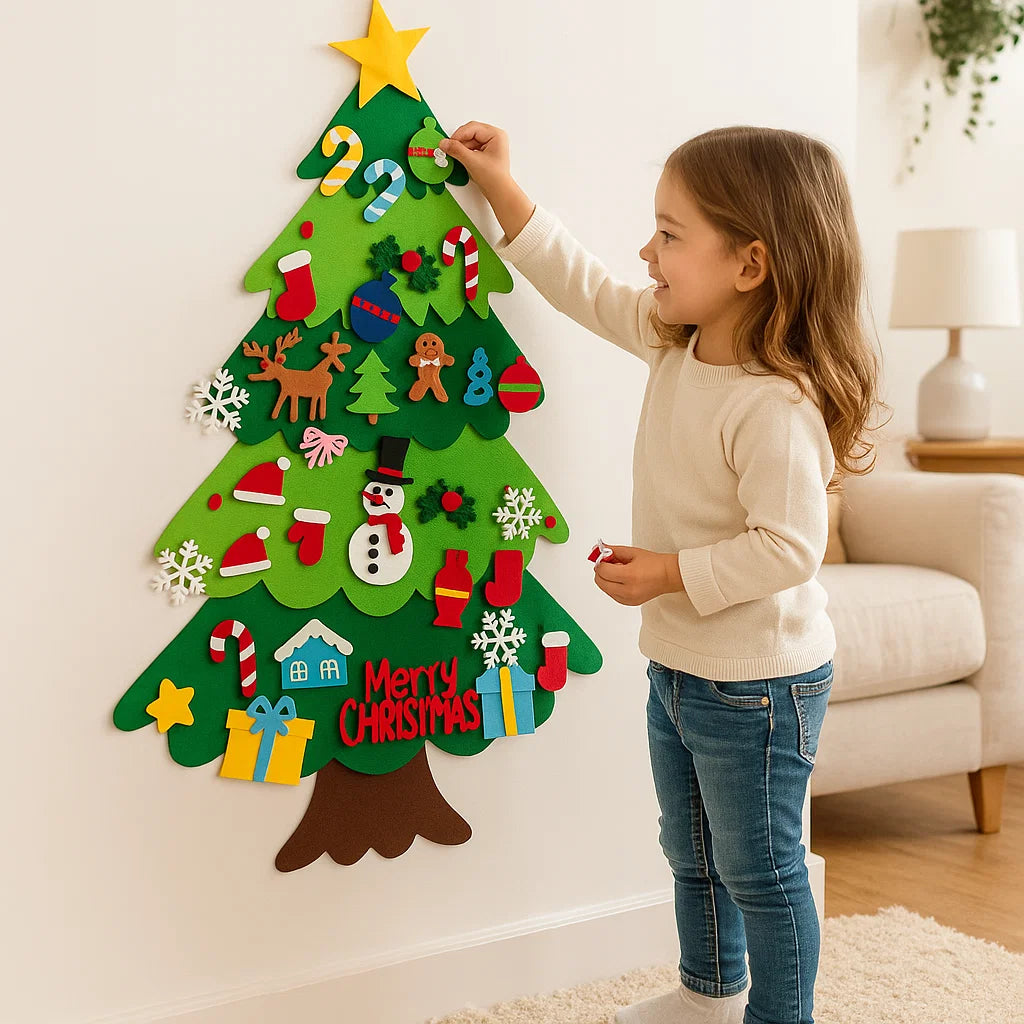 DIY Felt Christmas Tree for Kids ⎜ Safe Wall Decoration with Removable Ornaments for Holiday Play and Fun