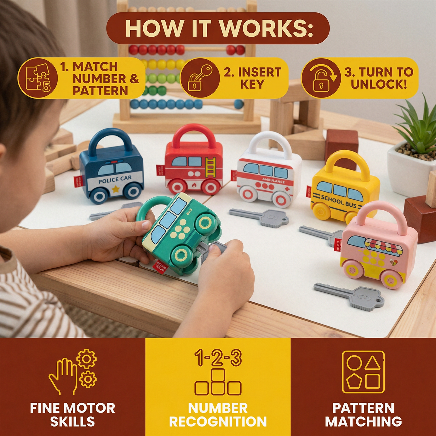 Montessori Key and Lock – Patterns & Colors Toy