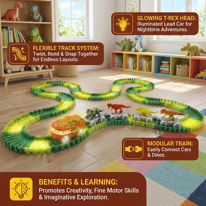 Dinosaur Track Adventure – Flexible Race Track with Glowing Train