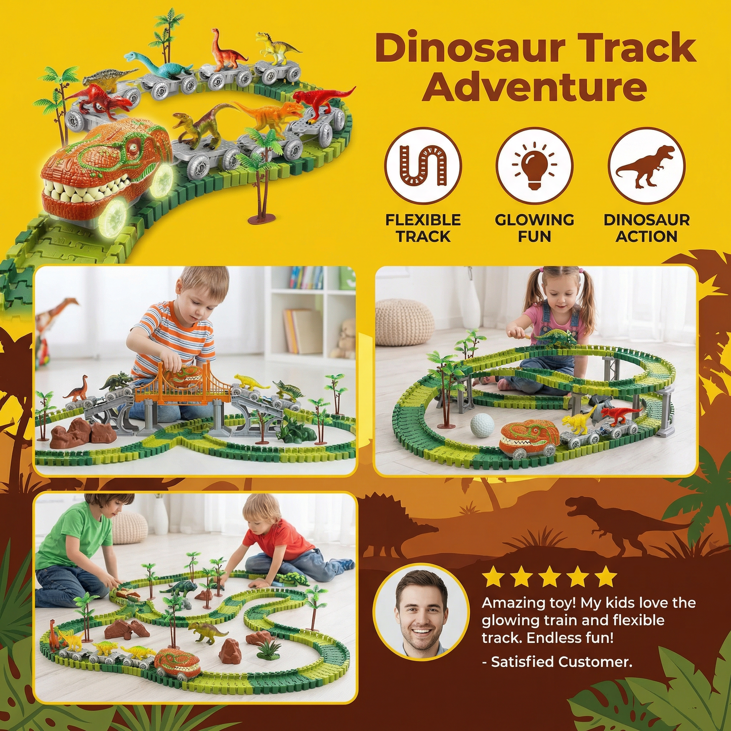 Dinosaur Track Adventure – Flexible Race Track with Glowing Train