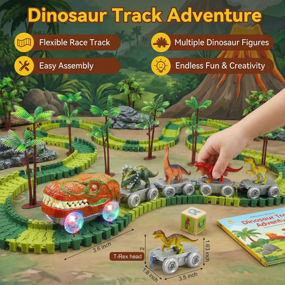 Dinosaur Track Adventure – Flexible Race Track with Glowing Train