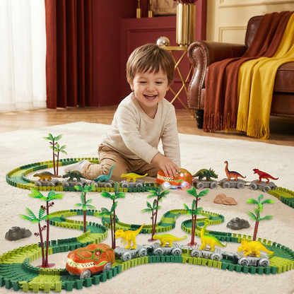 Dinosaur Track Adventure – Flexible Race Track with Glowing Train