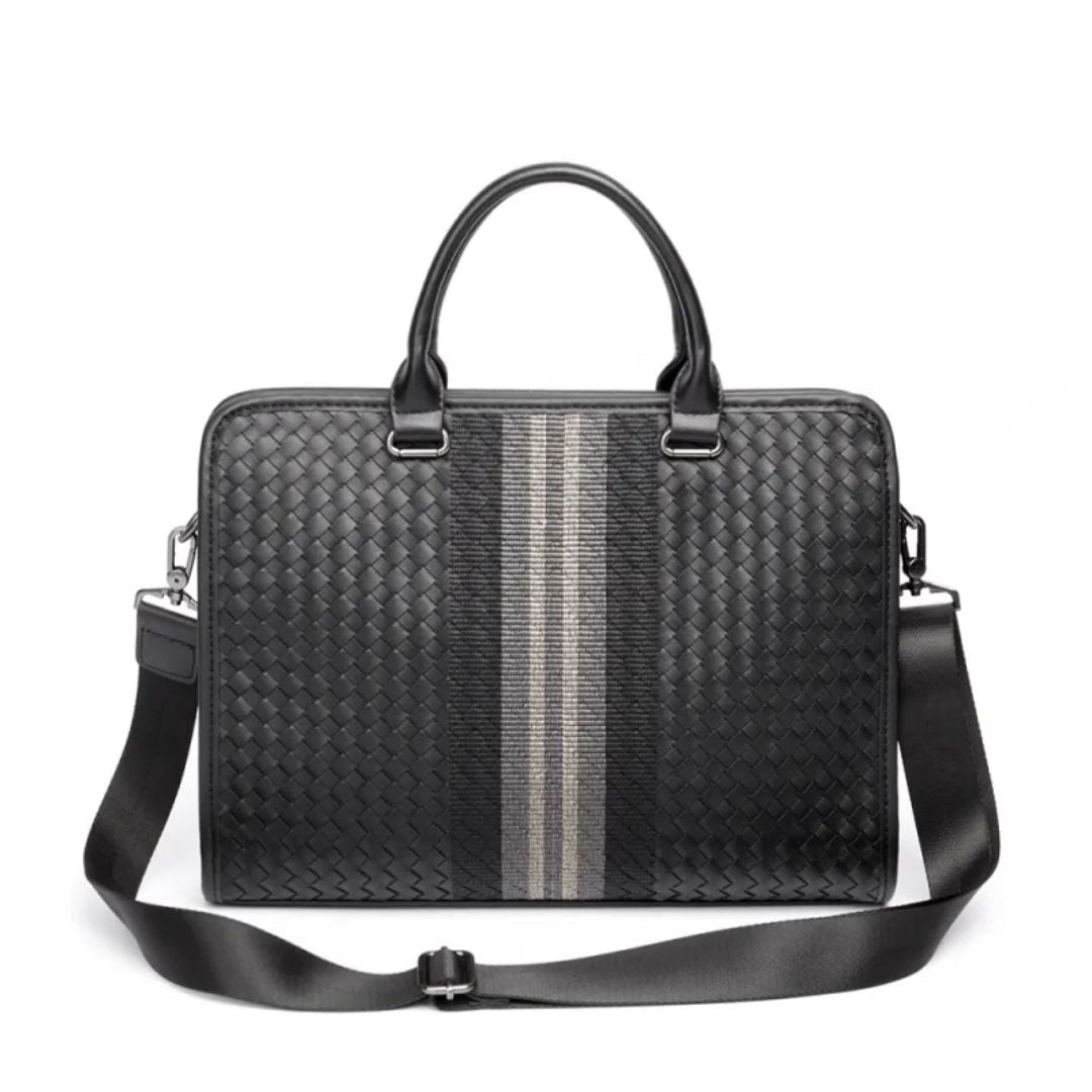 Laptop Bag for Men ⎜ Woven Business Briefcase with Shoulder Strap and Elegant Design