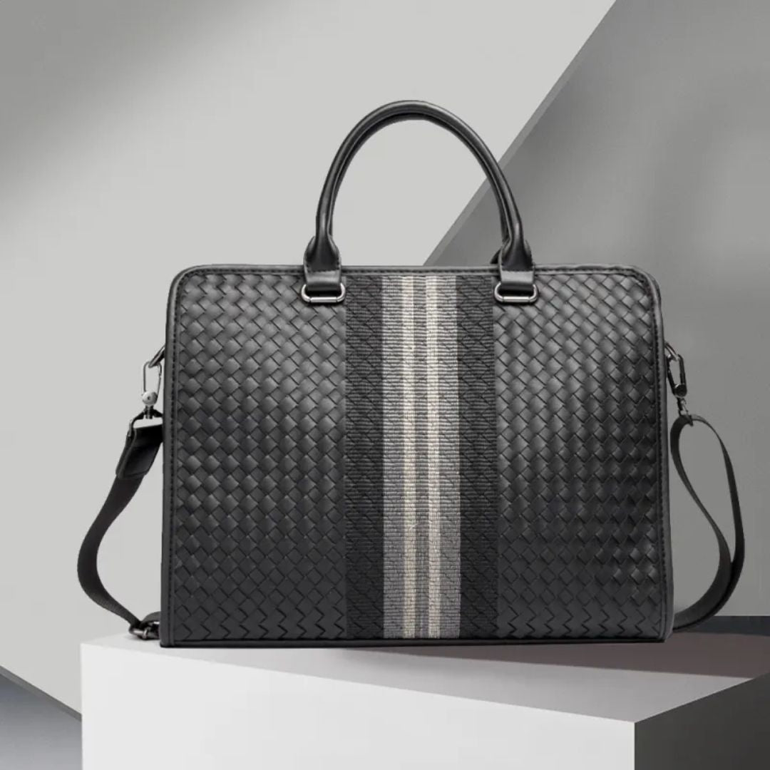 Laptop Bag for Men ⎜ Woven Business Briefcase with Shoulder Strap and Elegant Design