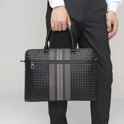 Laptop Bag for Men ⎜ Woven Business Briefcase with Shoulder Strap and Elegant Design