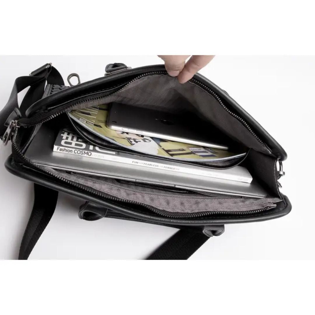 Laptop Bag for Men ⎜ Woven Business Briefcase with Shoulder Strap and Elegant Design