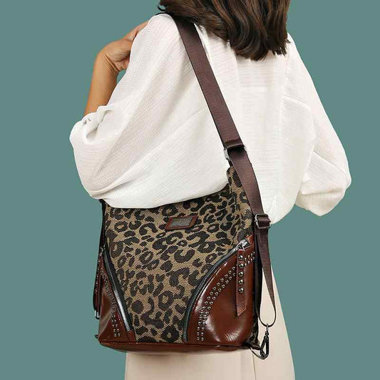 Leopard Print Shoulder Bag ⎜ Spacious Retro - Style Bag with Practical Compartments